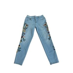 Sandpiper‎ Petite Light Wash Embroidered Floral Skinny Jeans Women's